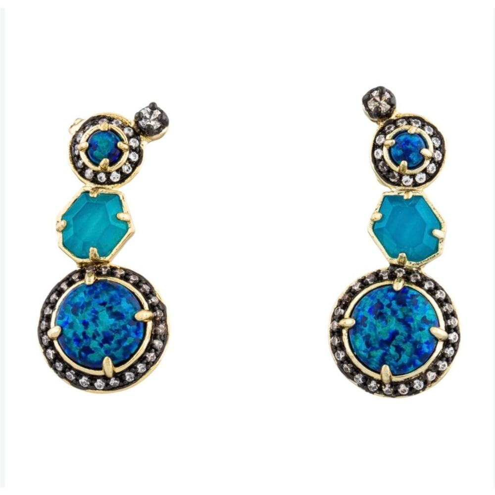 Kendra Scott Mystic Bazar Caralyn Ear Climbers Gunmetal Tone Blue Opal Earrings